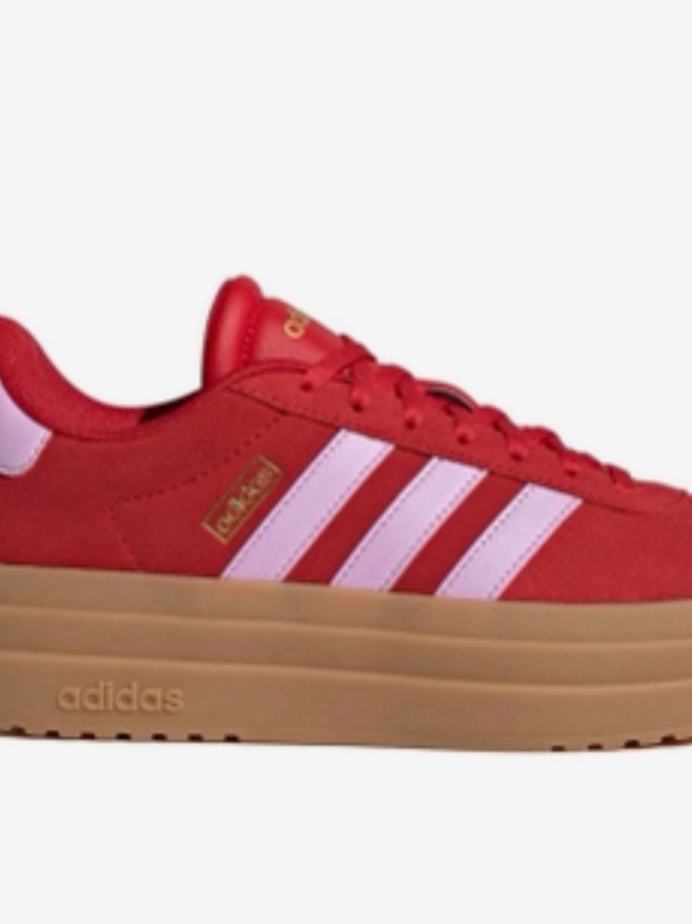 adidas Red Suede Sneaker with Pink Heel Tab and Gum Platform